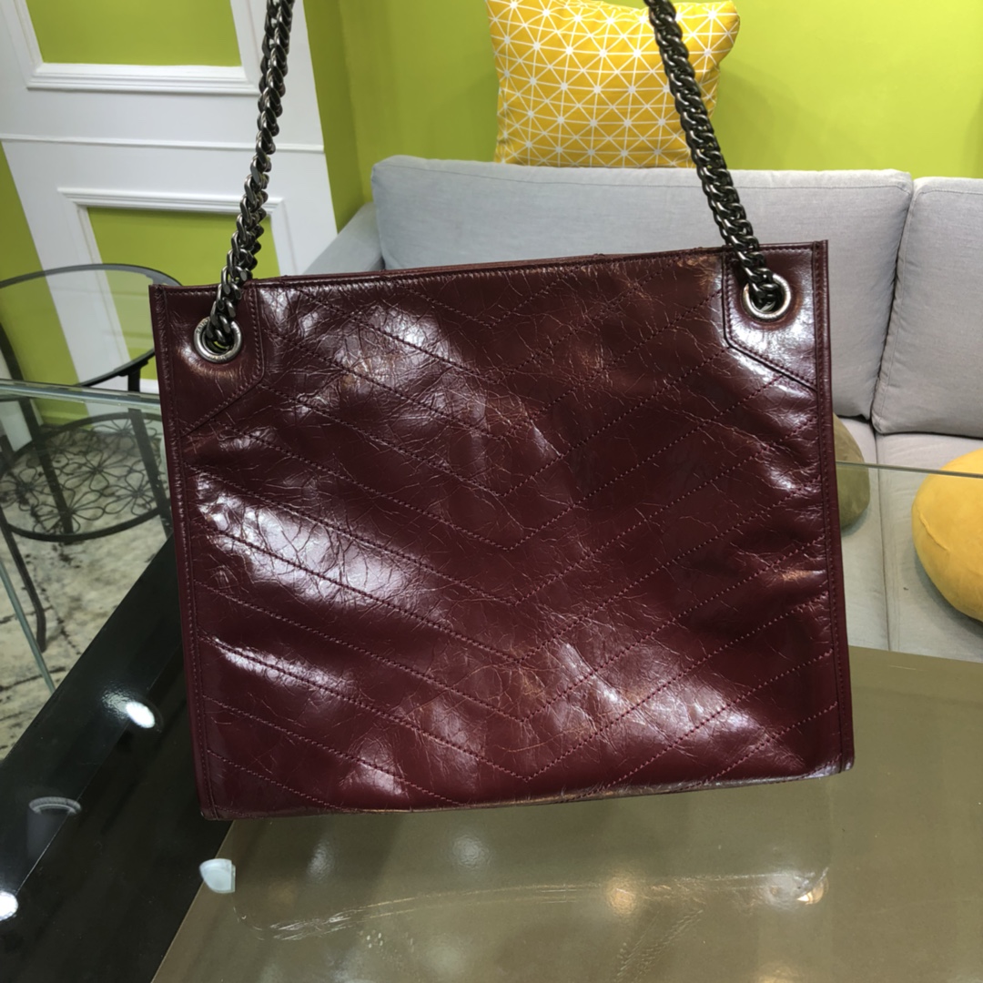 Saint Laurent Niki Shopping Vintage Calfskin Handbag Shoulder Bag Wine Red 577999